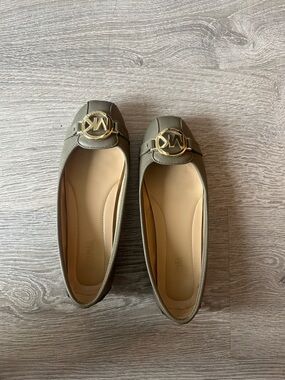 Michael Kors Olive Ballet Flats with Gold MK Emblem